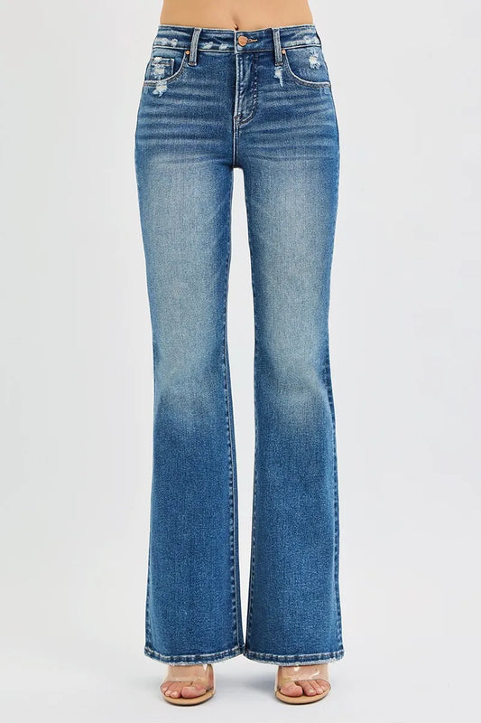 Flare-jeans med hög midja och resår, bild 2