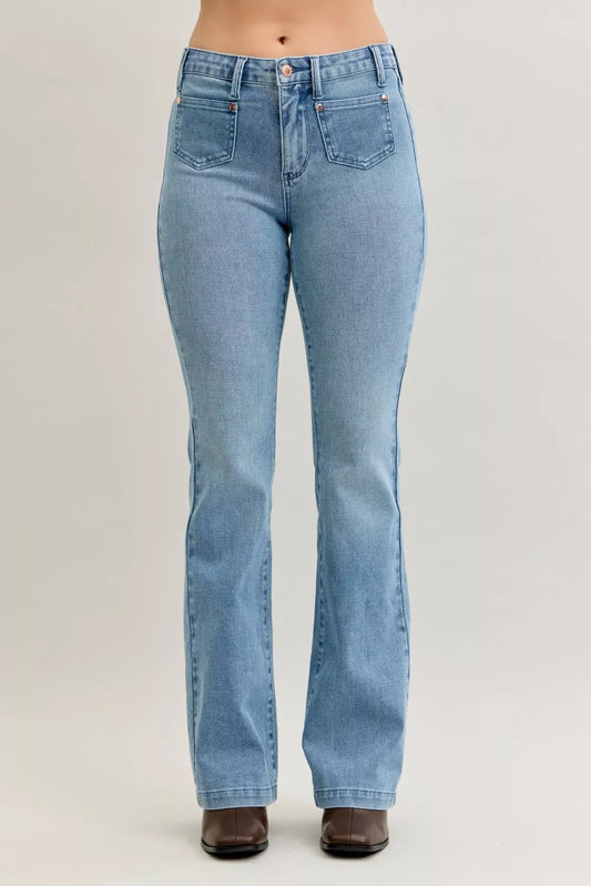 Bootcut-jeans med mellanmidja och kontrasttvätt, bild 2