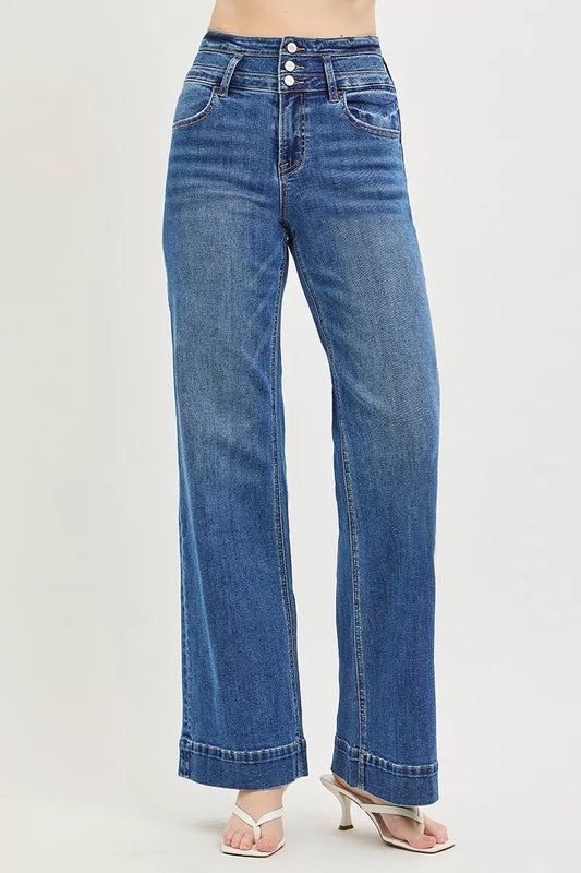 Vida jeans med hög midja och bred linning, bild 2
