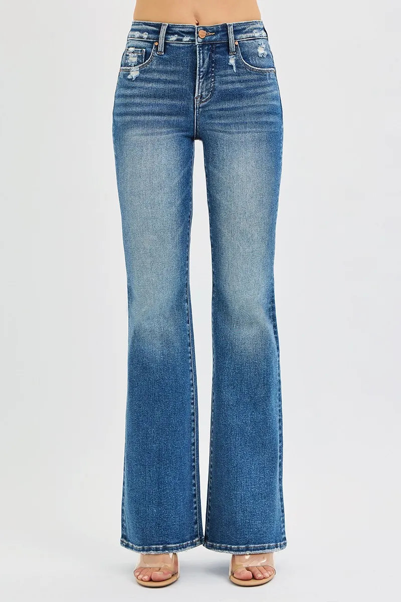 Flare-jeans med hög midja och resår, bild 2