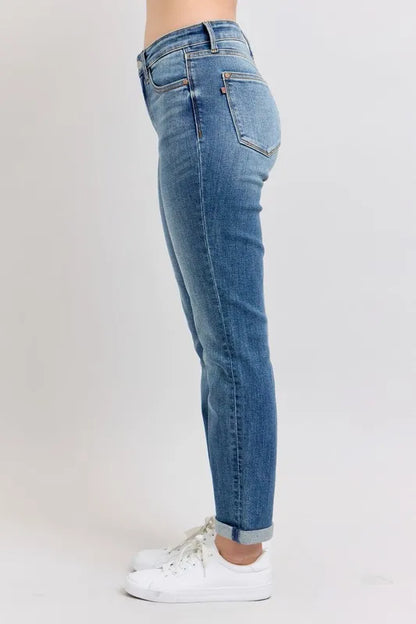 Skinnyjeans med mellanmidja och uppvikt fåll, bild 3