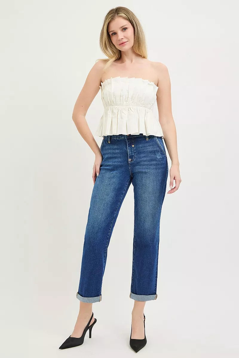 Avslappnade croppade jeans med uppvikt fåll, bild 6