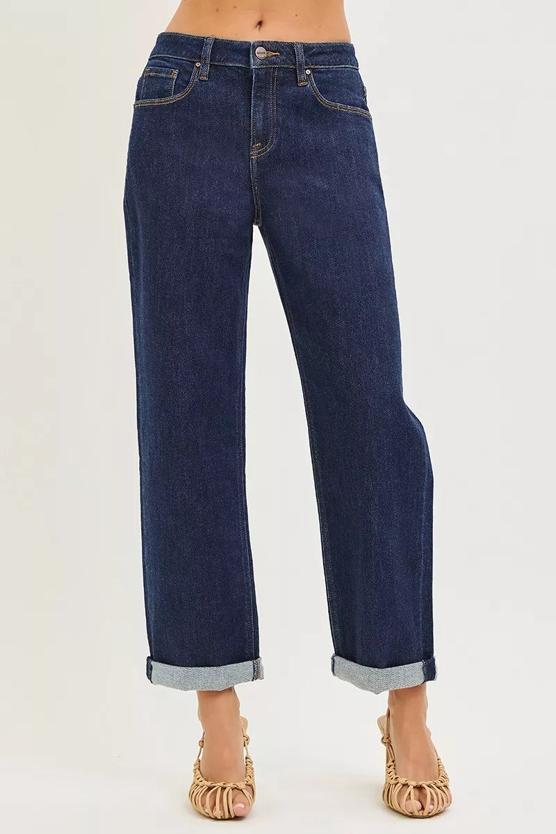 Croppade boyfriendjeans med uppvikt fåll, bild 1