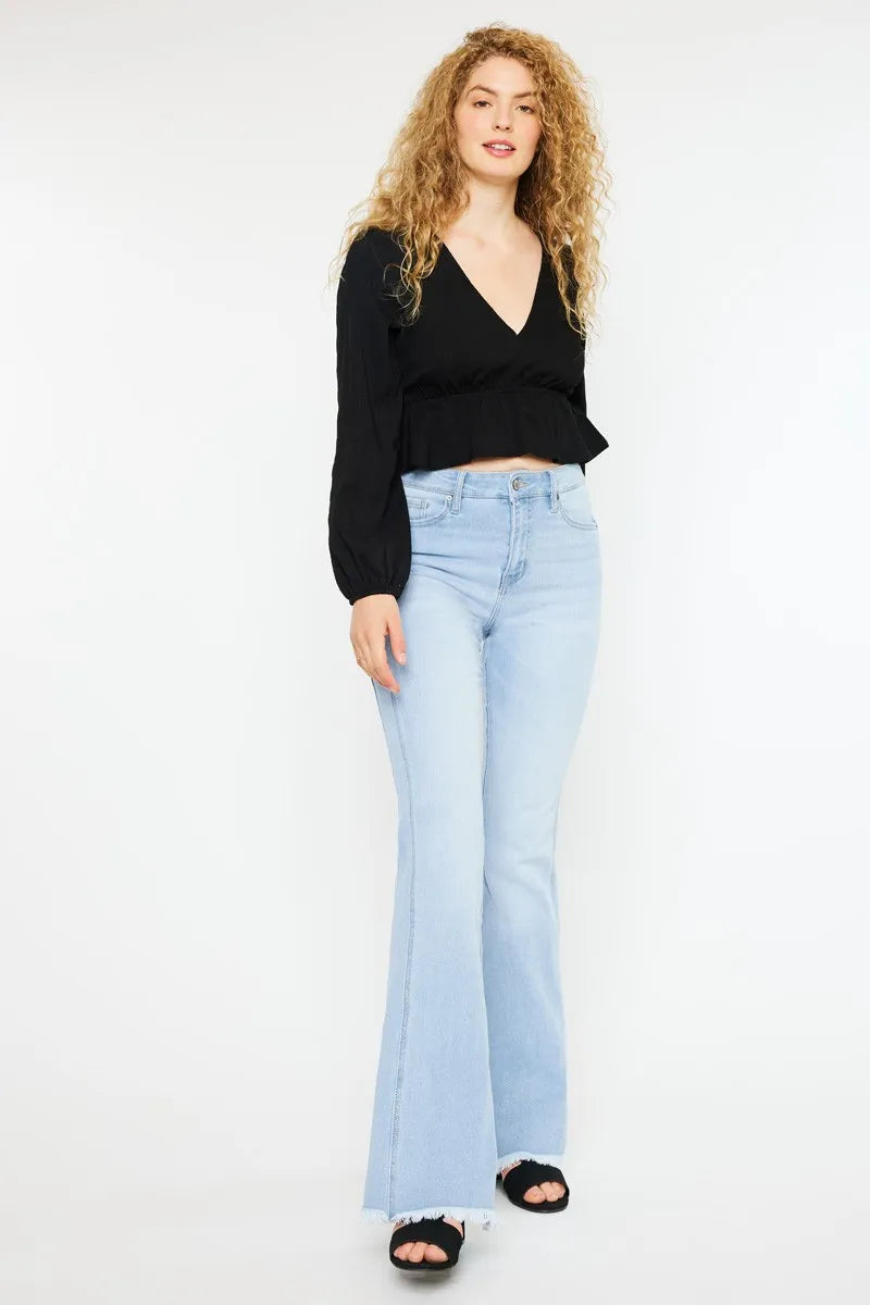 Flare-jeans med hög midja i ljus tvätt, bild 5