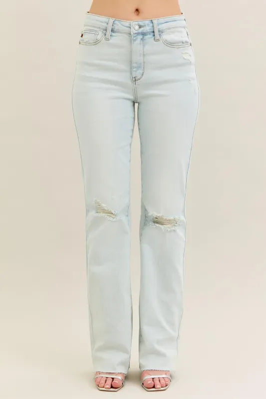 Bootcut-jeans med sliten tvätt och rå kant, bild 2