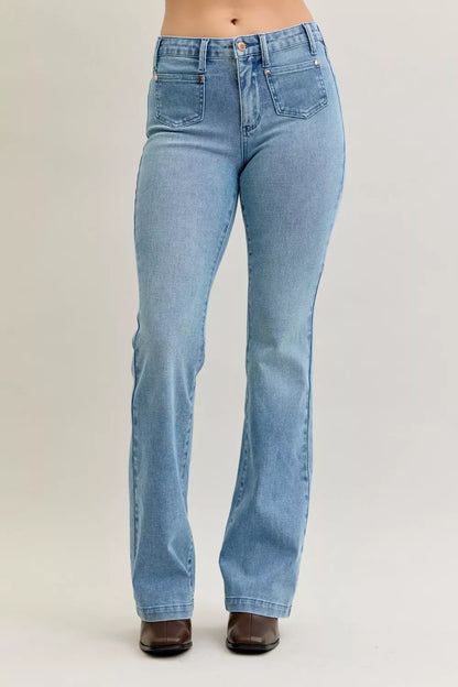 Bootcut-jeans med mellanmidja och kontrasttvätt, bild 1