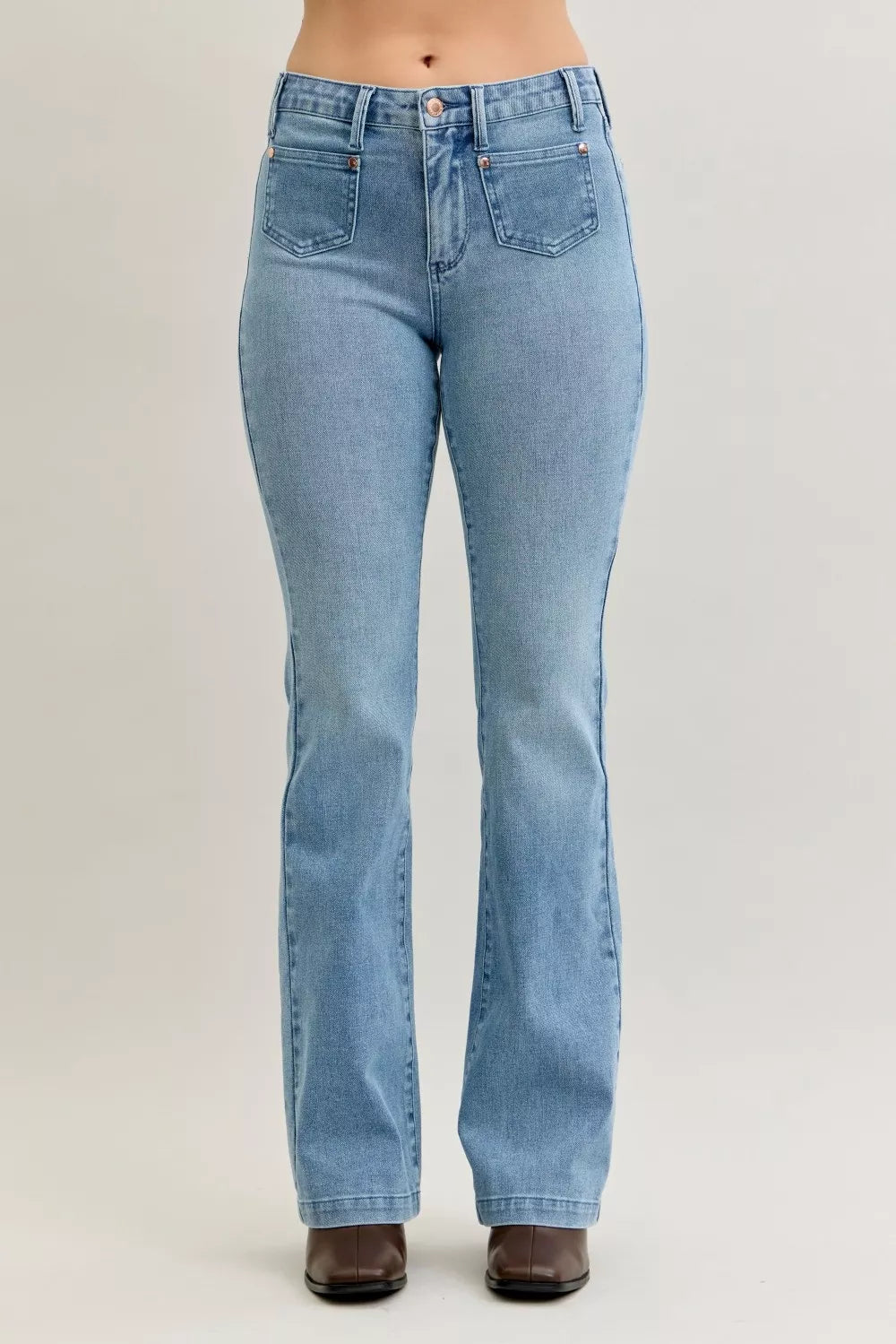 Bootcut-jeans med mellanmidja och kontrasttvätt, bild 2
