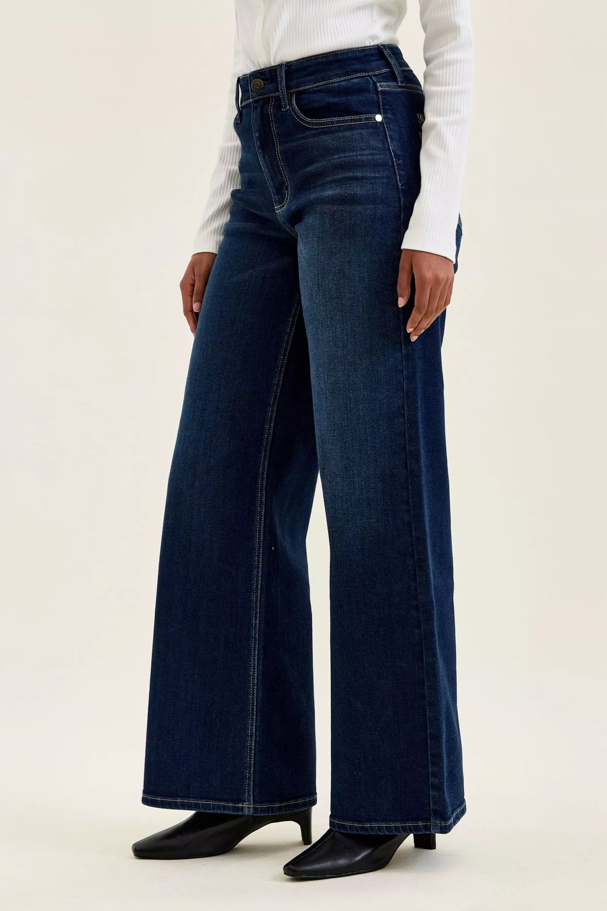 Vida jeans med hög midja i mörk tvätt, bild 3
