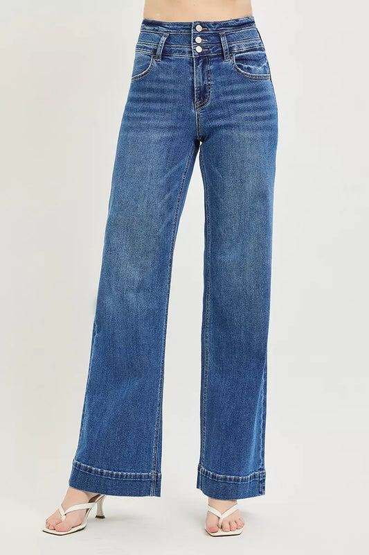 Vida jeans med hög midja och bred linning, bild 1