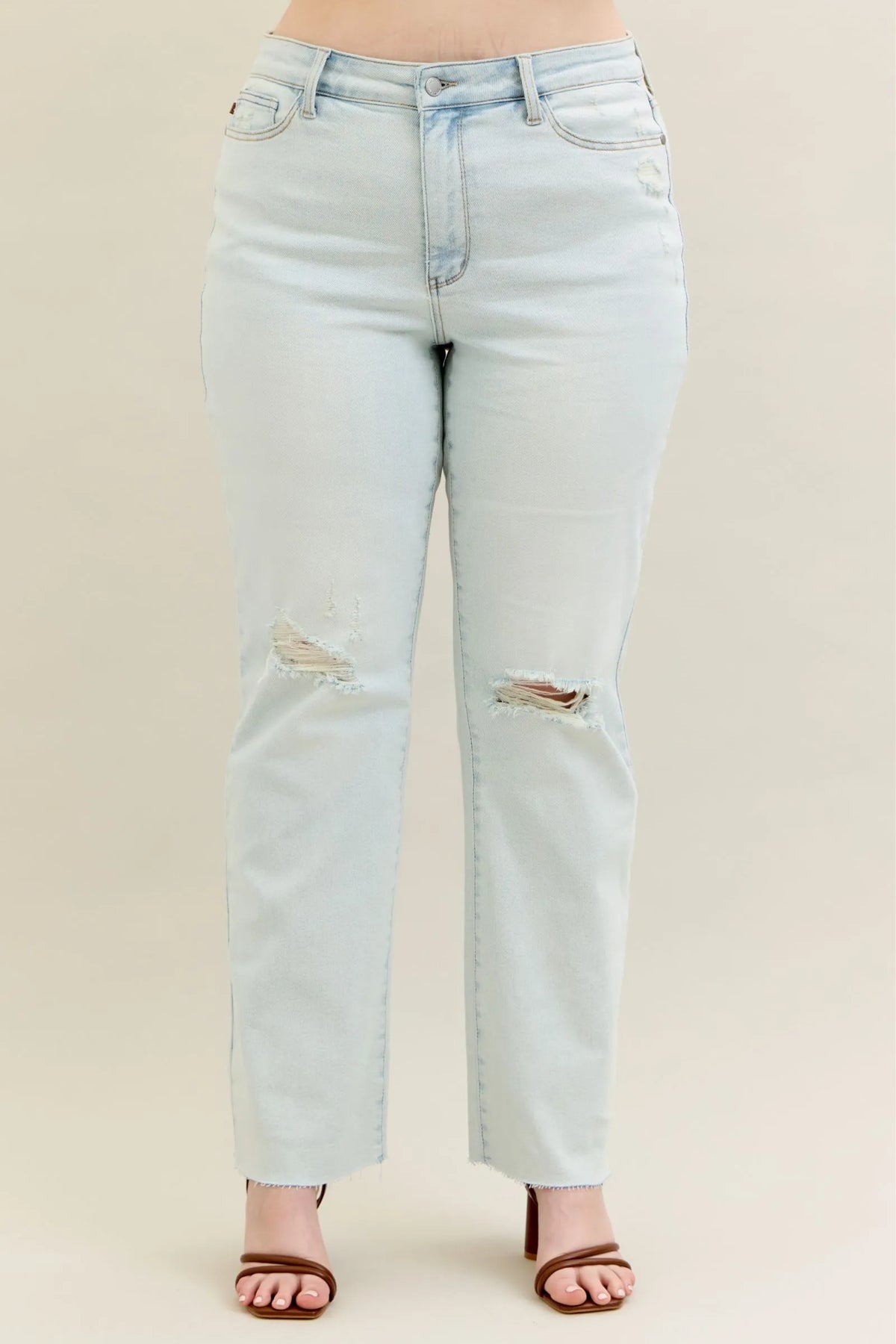 Bootcut-jeans med sliten tvätt och rå kant, bild 5