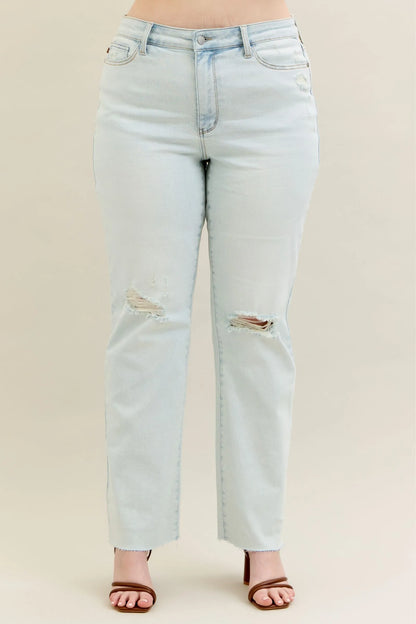 Bootcut-jeans med sliten tvätt och rå kant, bild 5