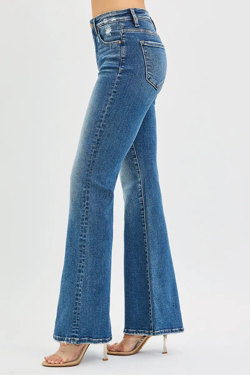 Flare-jeans med hög midja och resår, bild 4