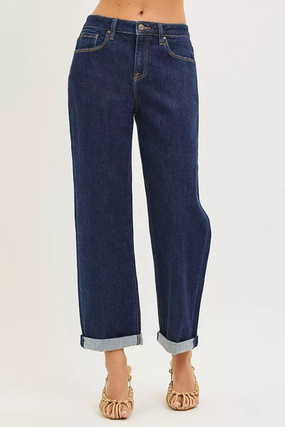 Croppade boyfriendjeans med uppvikt fåll, bild 3