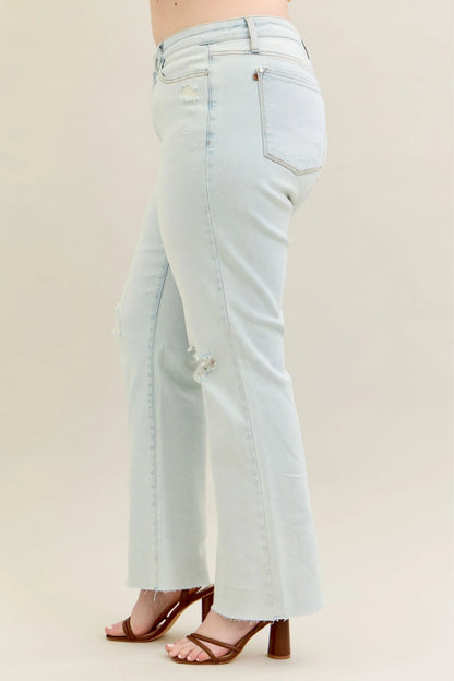 Bootcut-jeans med sliten tvätt och rå kant, bild 6