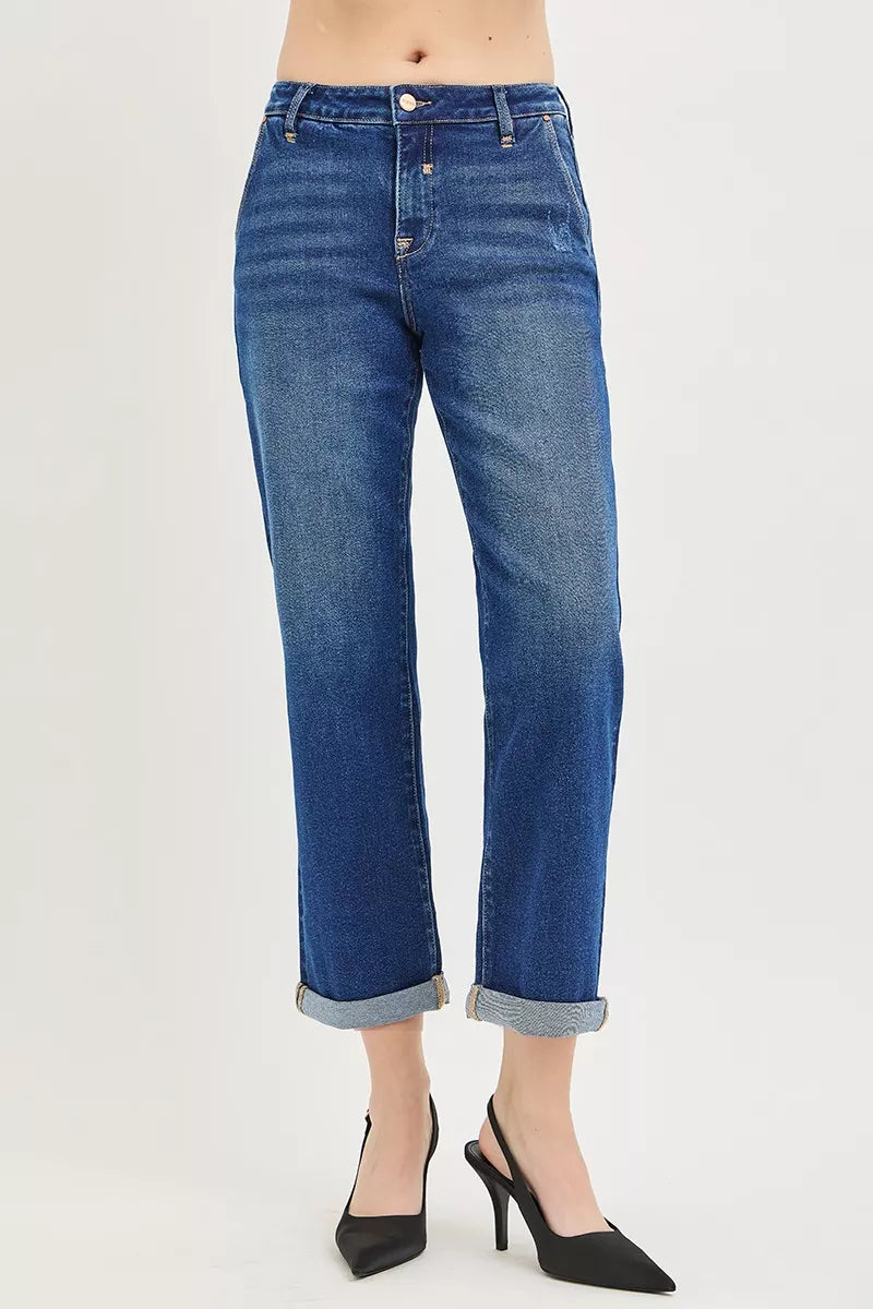 Avslappnade croppade jeans med uppvikt fåll, bild 3