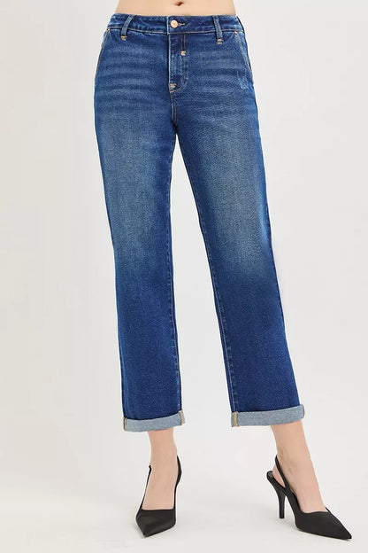 Avslappnade croppade jeans med uppvikt fåll, bild 2