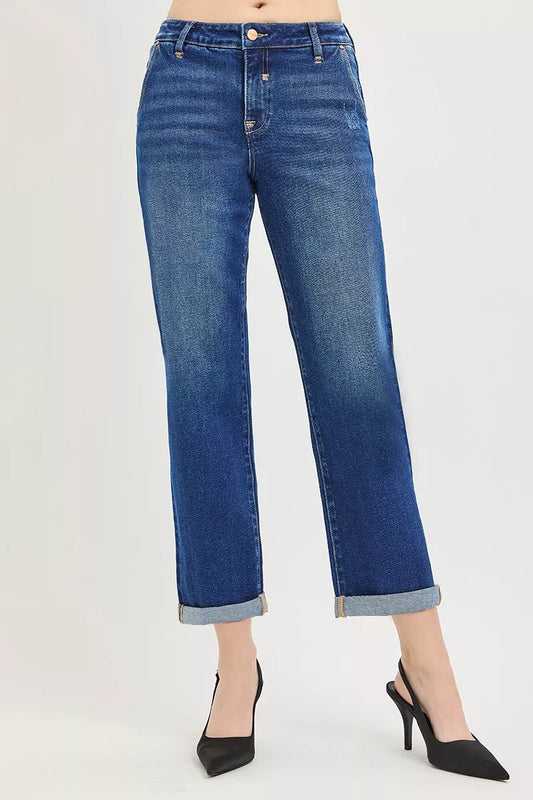 Avslappnade croppade jeans med uppvikt fåll, bild 2