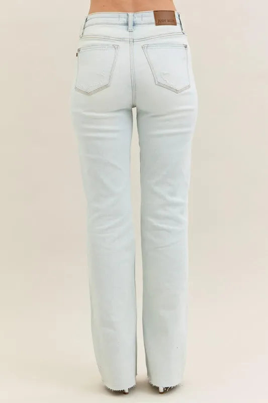 Bootcut-jeans med sliten tvätt och rå kant, bild 4