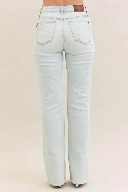 Bootcut-jeans med sliten tvätt och rå kant, bild 4