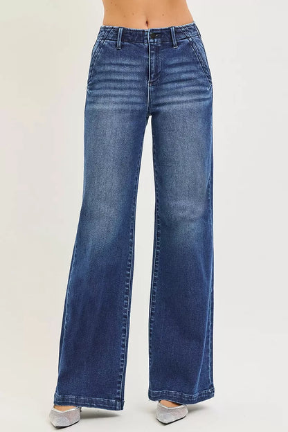 Vida jeans med hög midja och snedfickor, bild 1