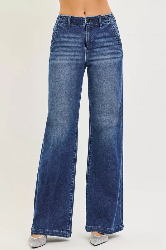 Vida jeans med hög midja och snedfickor, bild 1