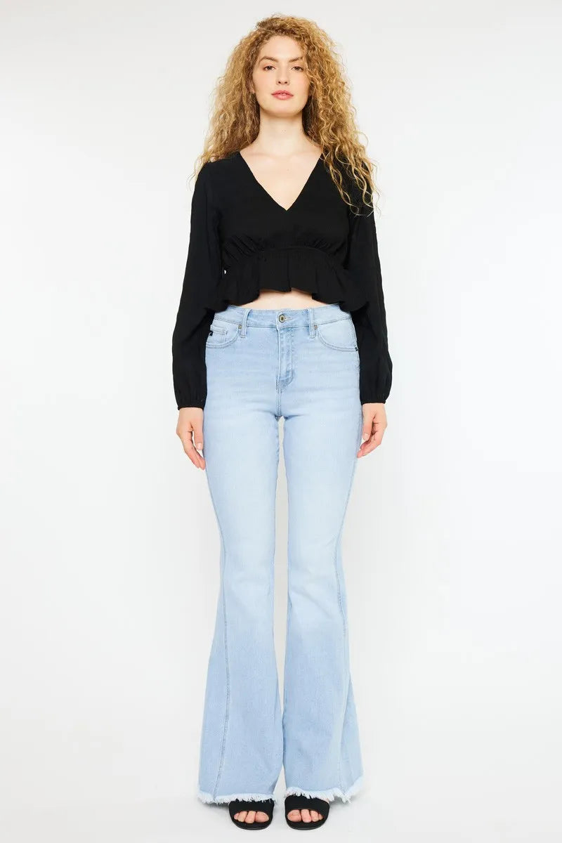 Flare-jeans med hög midja i ljus tvätt, bild 1