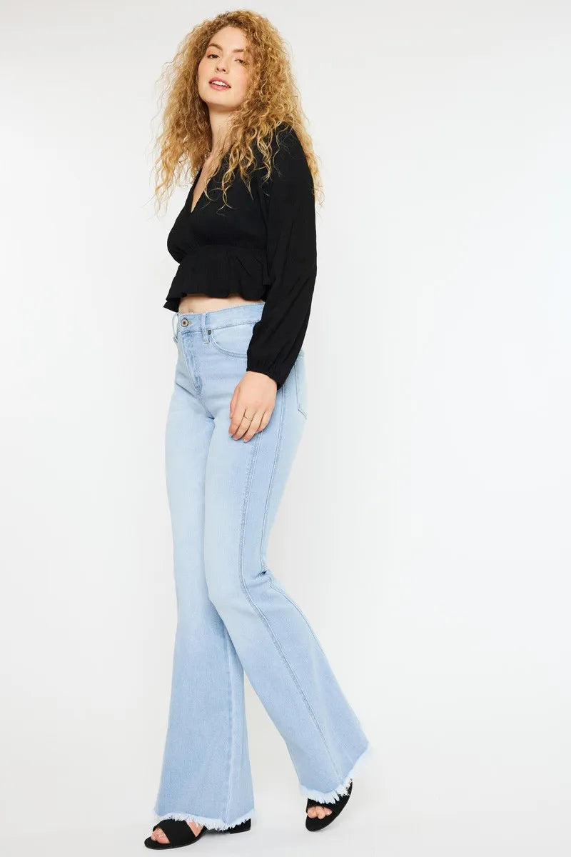 Flare-jeans med hög midja i ljus tvätt, bild 3