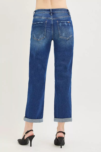 Avslappnade croppade jeans med uppvikt fåll, bild 5