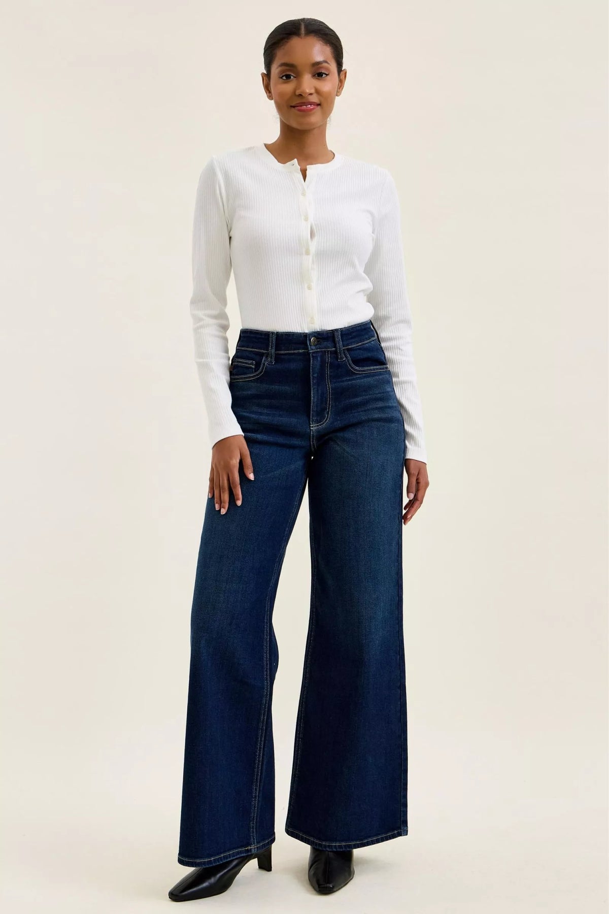 Vida jeans med hög midja i mörk tvätt, bild 6