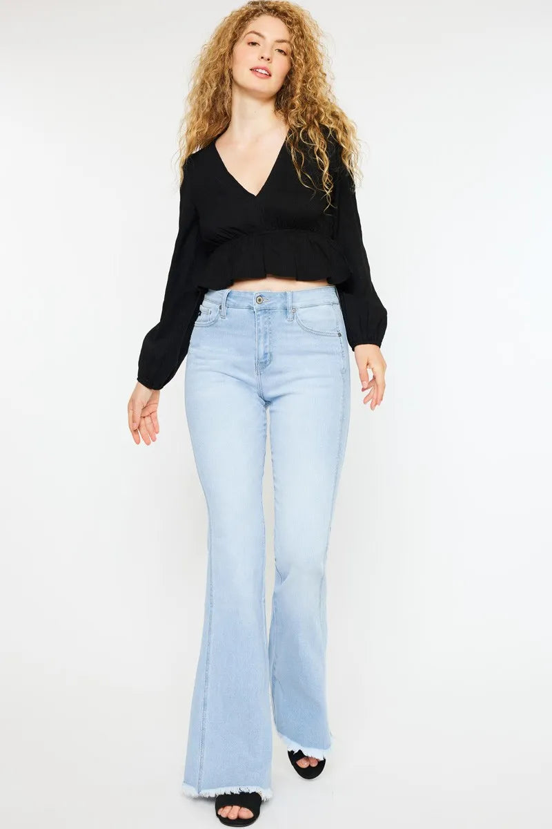 Flare-jeans med hög midja i ljus tvätt, bild 6