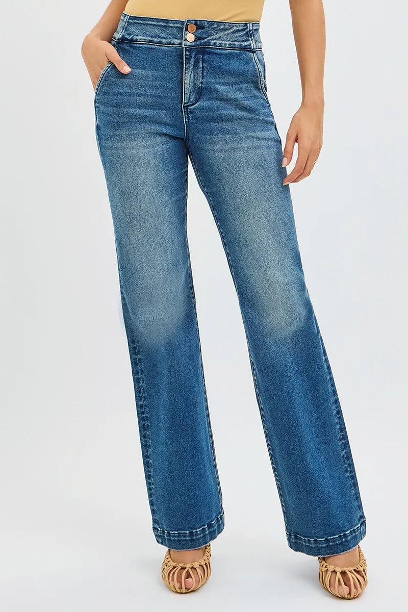 Bootcut-jeans med hög midja och dubbelknäppning, bild 1