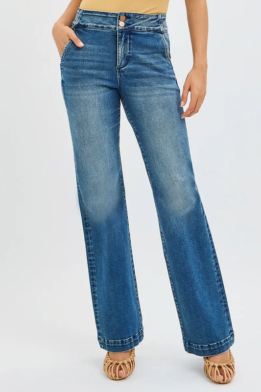Bootcut-jeans med hög midja och dubbelknäppning, bild 1
