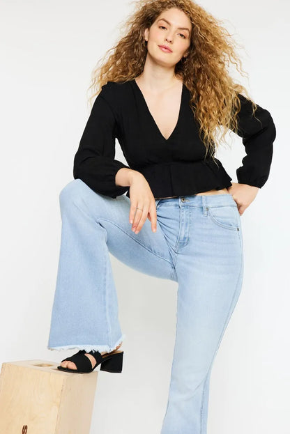 Flare-jeans med hög midja i ljus tvätt, bild 8