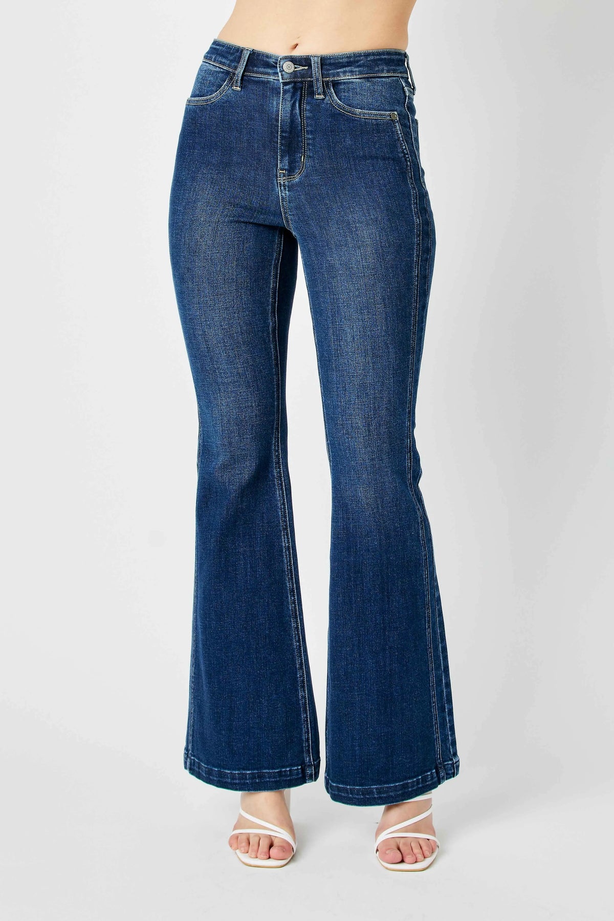 Flare-jeans med hög midja och vinklad sidsöm, bild 1
