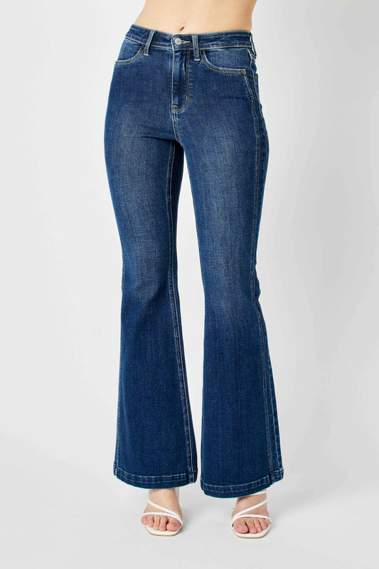 Flare-jeans med hög midja och vinklad sidsöm, bild 1