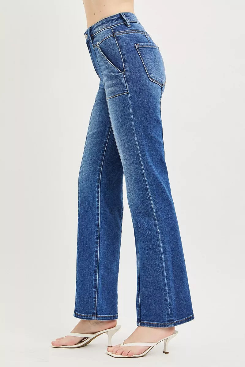 Raka jeans med hög midja och påsydda fickor, bild 4