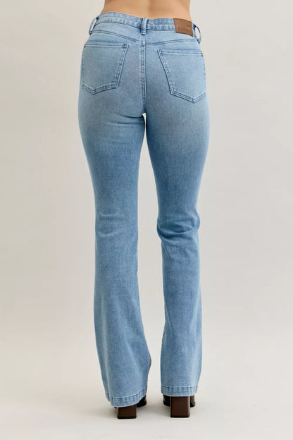 Bootcut-jeans med mellanmidja och kontrasttvätt, bild 8