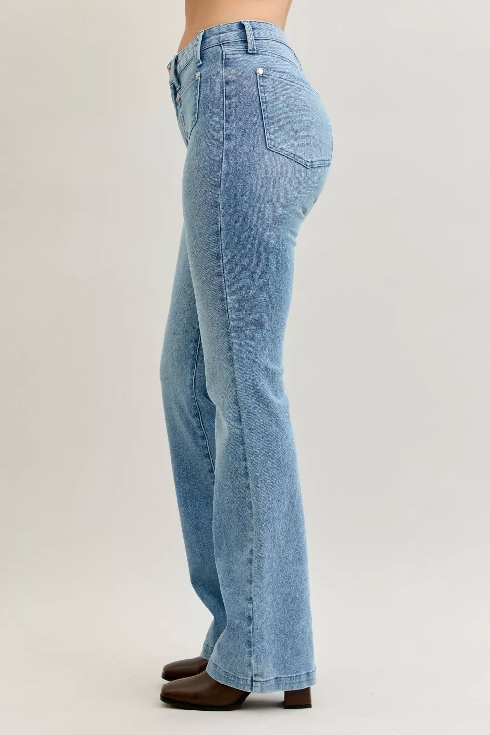 Bootcut-jeans med mellanmidja och kontrasttvätt, bild 6