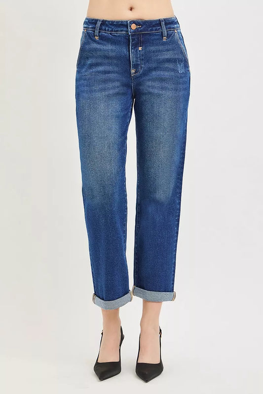 Avslappnade croppade jeans med uppvikt fåll, bild 1
