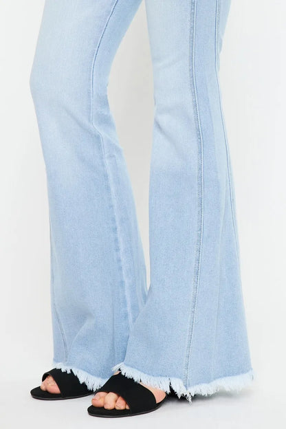 Flare-jeans med hög midja i ljus tvätt, bild 10