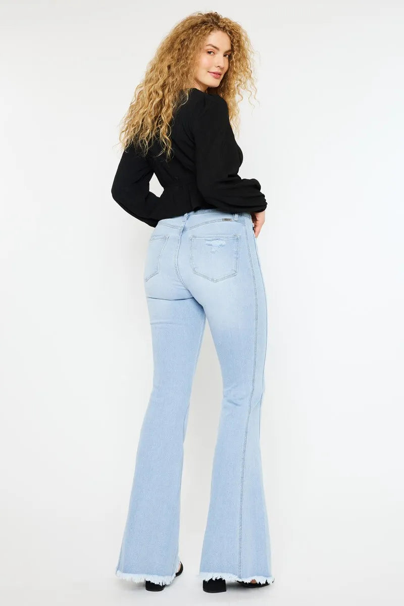 Flare-jeans med hög midja i ljus tvätt, bild 2