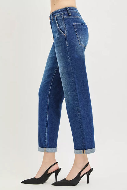 Avslappnade croppade jeans med uppvikt fåll, bild 4
