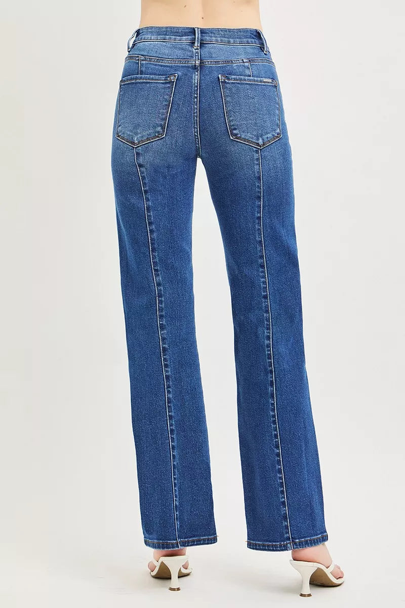 Raka jeans med hög midja och påsydda fickor, bild 5