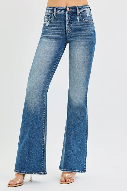 Flare-jeans med hög midja och resår, bild 1