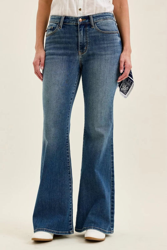 Flare-jeans med mellanmidja och trippelsöm, bild 1