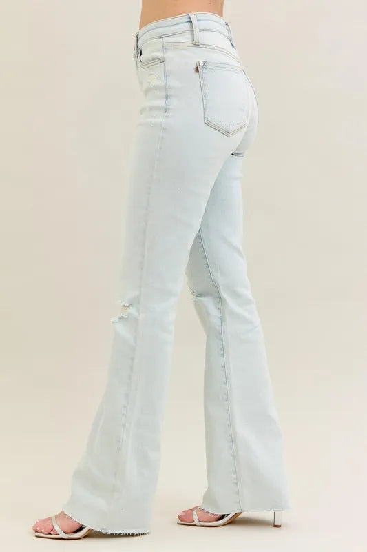 Bootcut-jeans med sliten tvätt och rå kant, bild 3