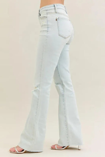 Bootcut-jeans med sliten tvätt och rå kant, bild 3