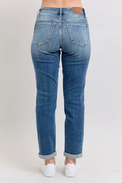 Skinnyjeans med mellanmidja och uppvikt fåll, bild 4